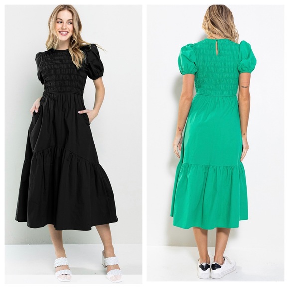 Black Boho Smocking Detail Tiered Maxi Dress - Picture 3 of 5